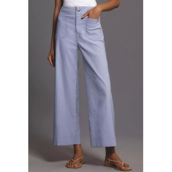 Anthropologie Pants - Maeve The Colette Cropped Wide Leg Pants Size 34 Lilac Lavender Linen Blend